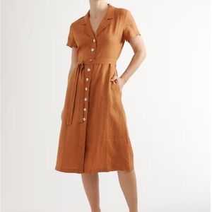 Quince Brown 100% European Linen Button Front Dress